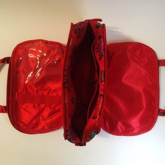 Travel Cosmetic Purse Portable 3 Way Vanity Mirror Fabric Floral Makeup Bag Set - Picture 13 of 15